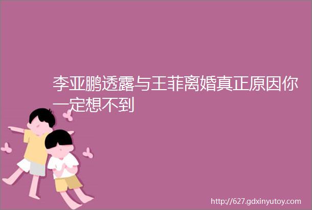 李亚鹏透露与王菲离婚真正原因你一定想不到